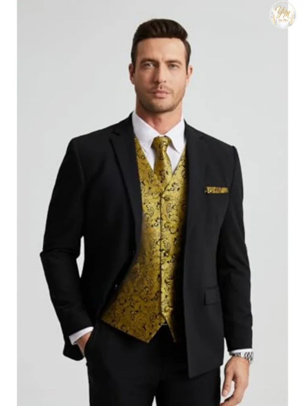 Vest and Tie Set for Men Paisley Jacquard Formal Suit Vest with Tie and Pocket